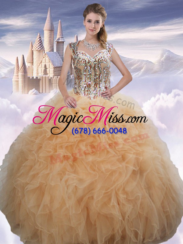 wholesale high end sweetheart sleeveless lace up ball gown prom dress champagne organza