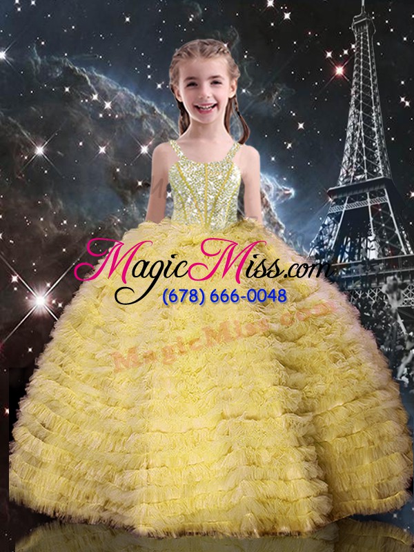 wholesale flirting yellow tulle lace up sweetheart sleeveless floor length ball gown prom dress beading and ruffles