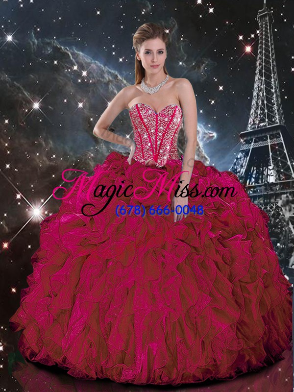 wholesale low price sleeveless lace up floor length beading and ruffles quince ball gowns