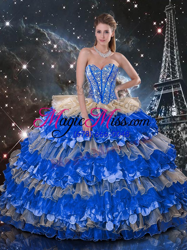 wholesale classical multi-color sweetheart neckline beading and ruffles and ruffled layers quinceanera gown sleeveless lace up