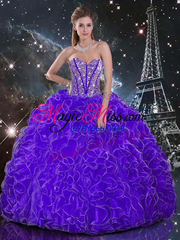 wholesale purple sleeveless organza lace up 15 quinceanera dress for military ball and sweet 16 and quinceanera