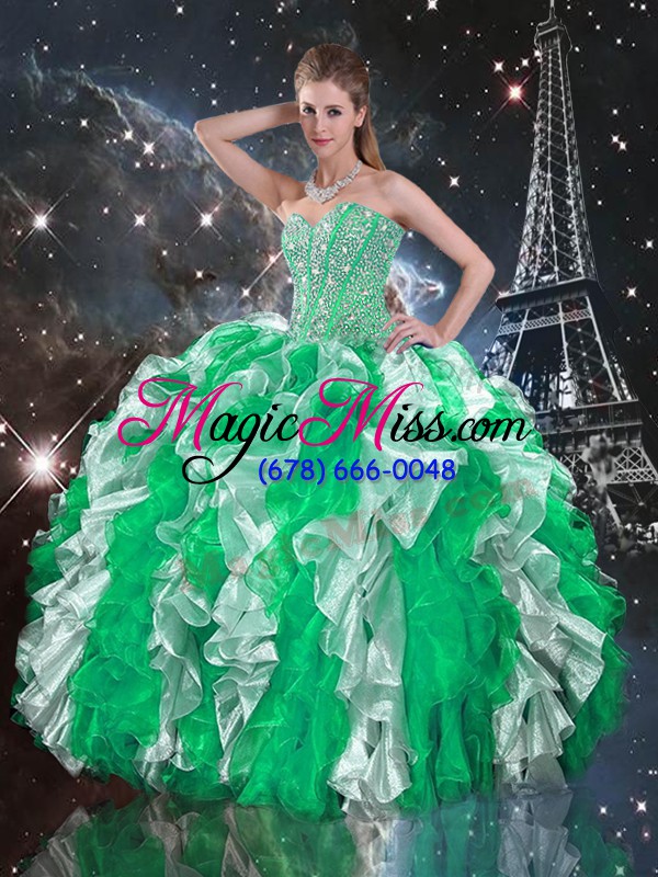 wholesale comfortable sleeveless organza floor length lace up 15 quinceanera dress in multi-color with ruffles