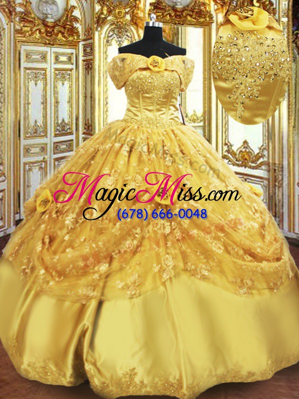 wholesale floor length gold quinceanera gown strapless sleeveless lace up