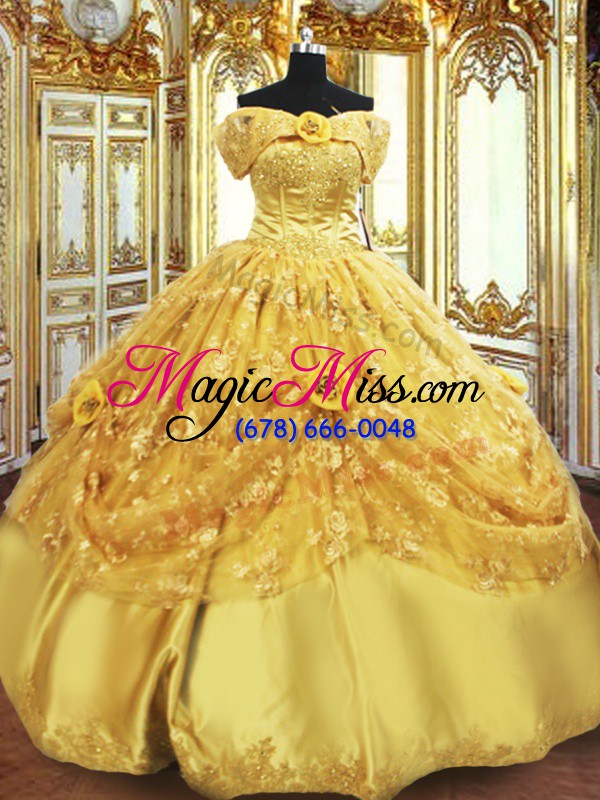 wholesale floor length gold quinceanera gown strapless sleeveless lace up