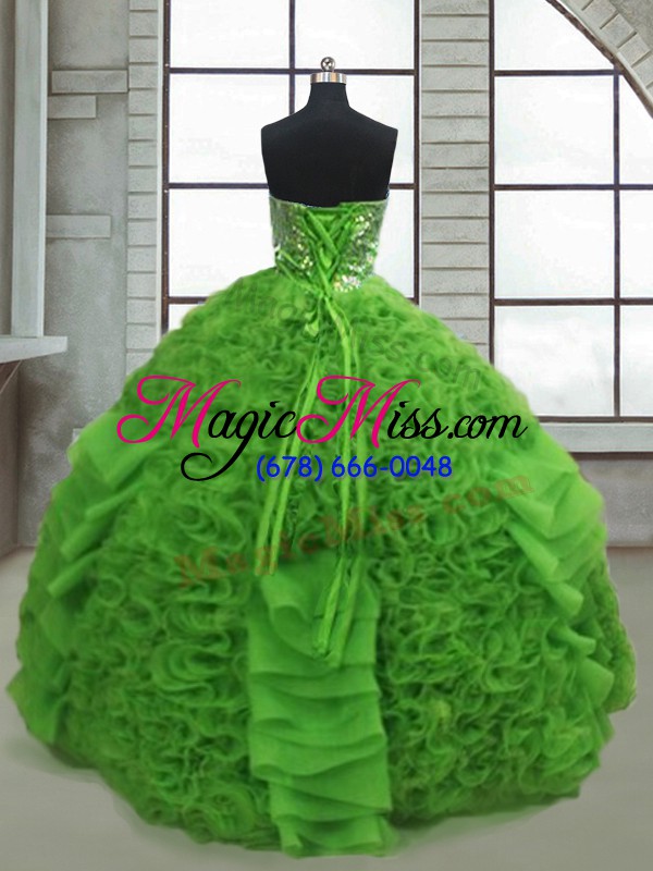 wholesale exquisite green ball gowns organza sweetheart sleeveless beading and ruffles floor length lace up 15th birthday dress