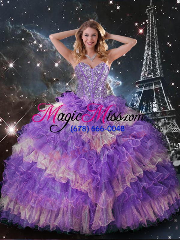 wholesale fabulous multi-color lace up sweetheart beading and ruffled layers and sequins sweet 16 dresses organza sleeveless