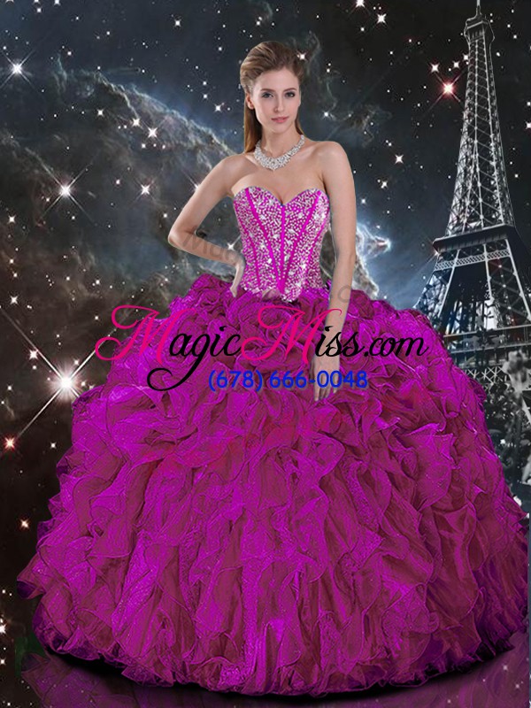 wholesale sweetheart sleeveless organza 15 quinceanera dress beading and ruffles lace up