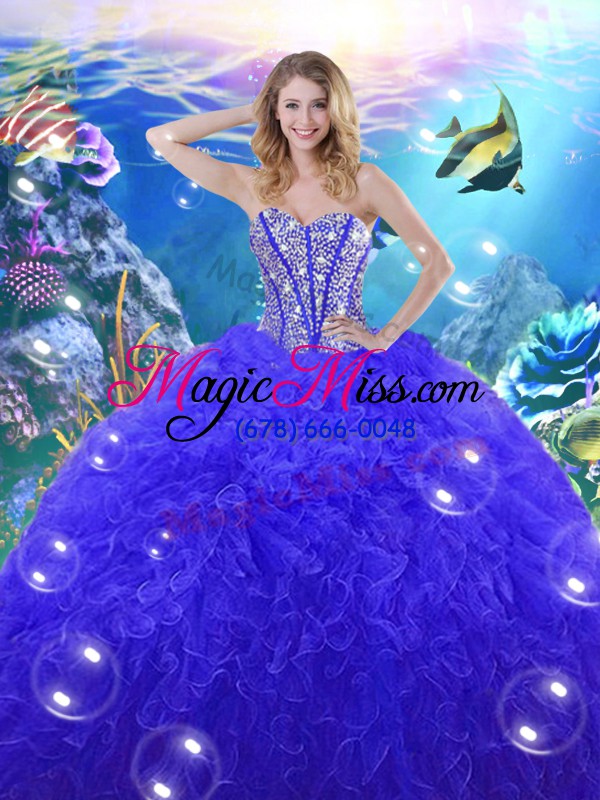 wholesale royal blue ball gowns beading and ruffles quinceanera dresses lace up organza sleeveless floor length