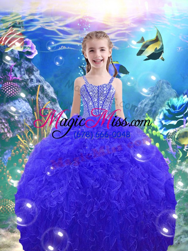 wholesale royal blue ball gowns beading and ruffles quinceanera dresses lace up organza sleeveless floor length