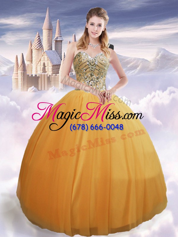 wholesale suitable gold quinceanera gown military ball and sweet 16 with beading spaghetti straps sleeveless lace up