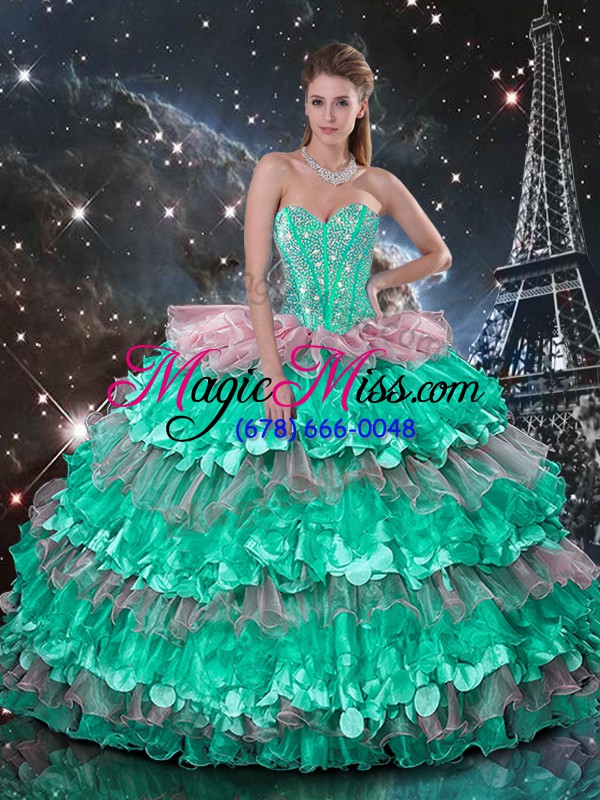 wholesale cheap sleeveless beading and ruffles and ruffled layers lace up quinceanera dress