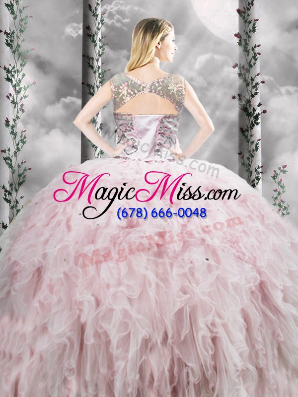 wholesale new style pink sleeveless tulle zipper sweet 16 quinceanera dress for military ball and sweet 16 and quinceanera