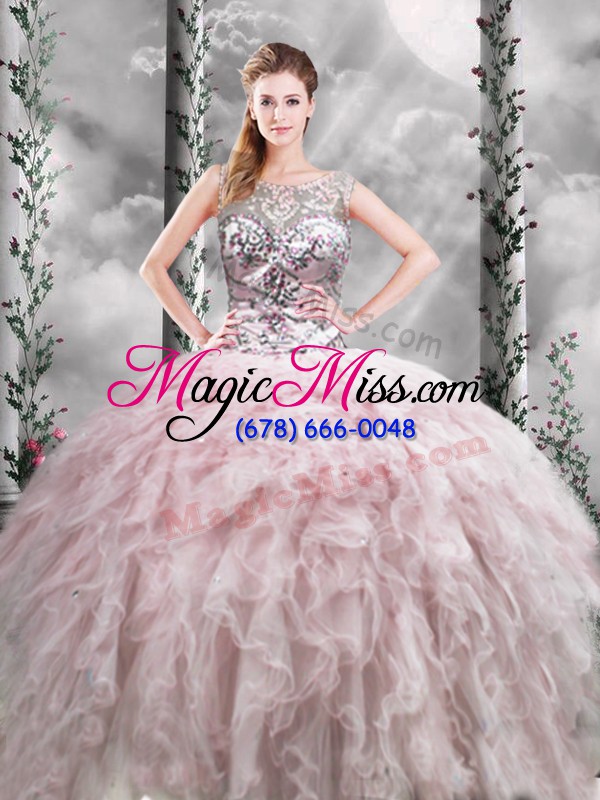 wholesale new style pink sleeveless tulle zipper sweet 16 quinceanera dress for military ball and sweet 16 and quinceanera