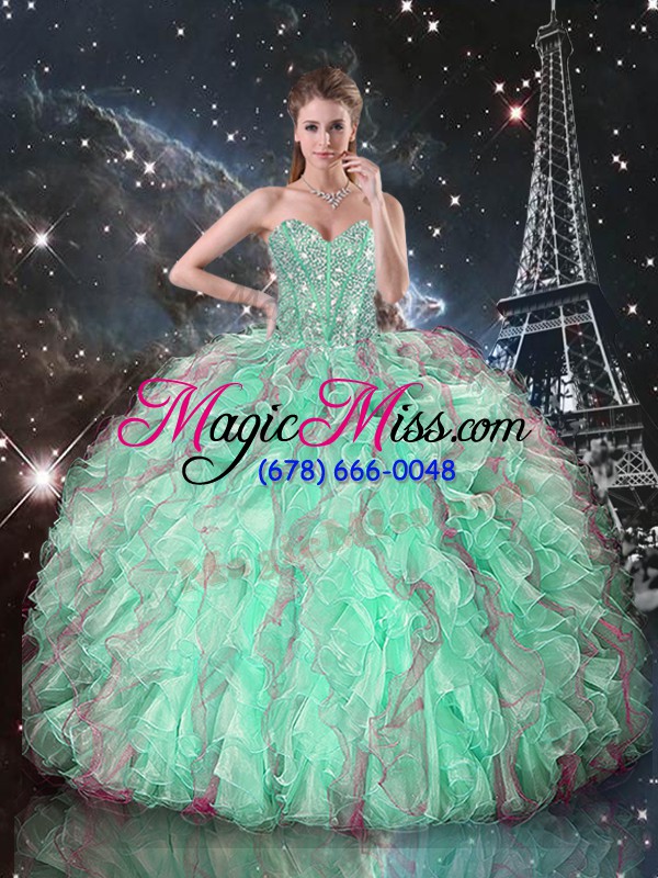 wholesale sweetheart sleeveless lace up ball gown prom dress turquoise organza