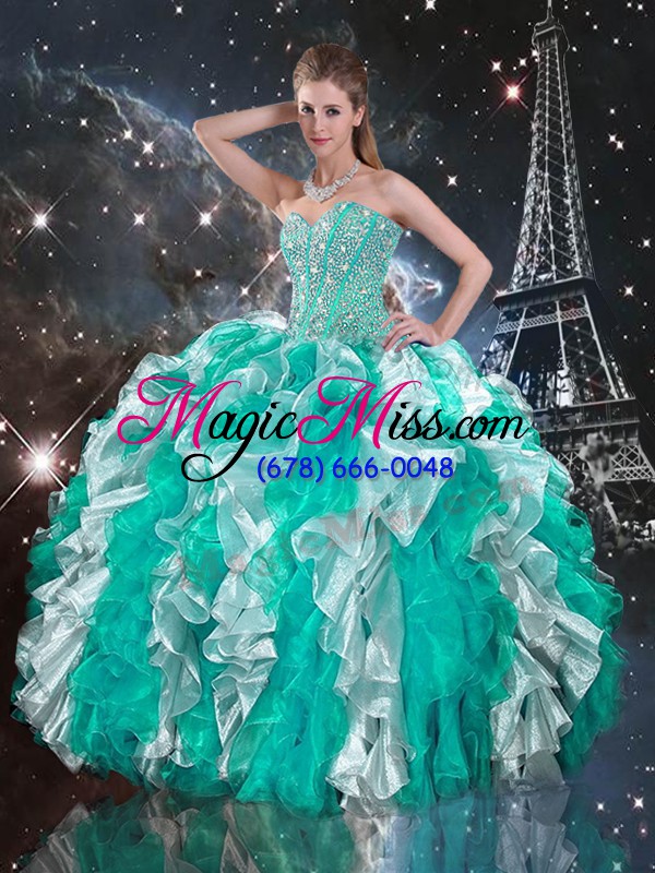 wholesale beading and ruffles 15 quinceanera dress multi-color lace up sleeveless floor length