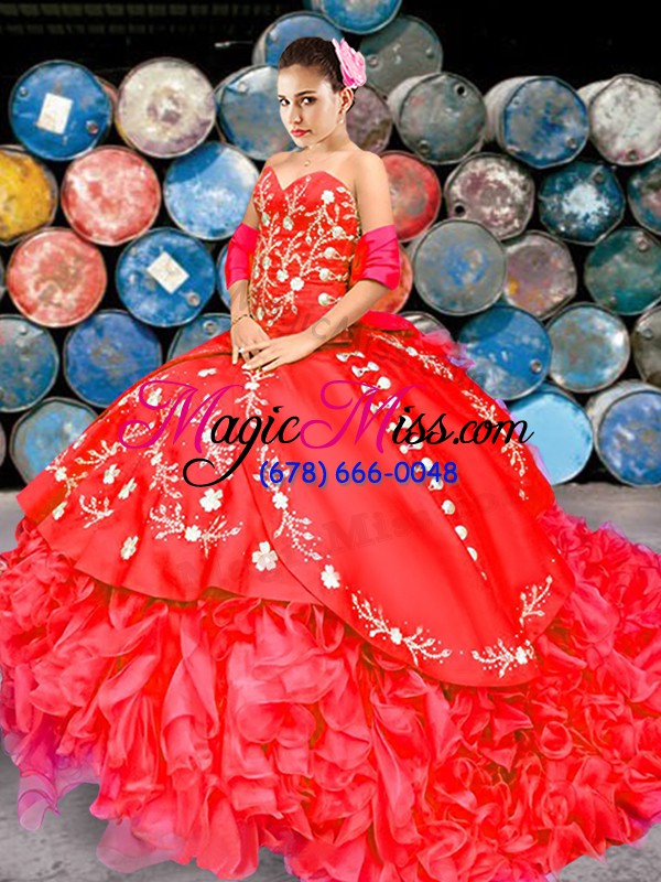 wholesale ball gowns sleeveless red sweet 16 quinceanera dress brush train lace up