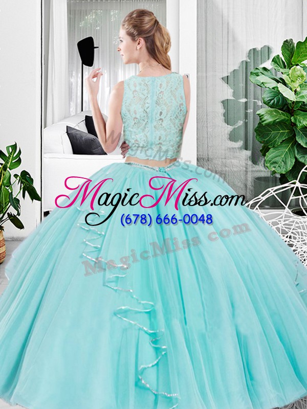 wholesale classical aqua blue sleeveless lace and ruffled layers floor length quinceanera gowns