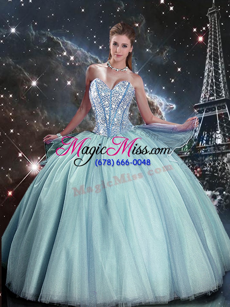 wholesale comfortable light blue sweetheart lace up beading quinceanera gown sleeveless