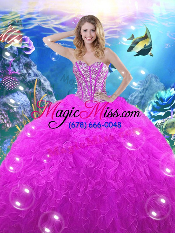 wholesale popular fuchsia ball gowns sweetheart sleeveless organza floor length lace up beading and ruffles sweet 16 dress