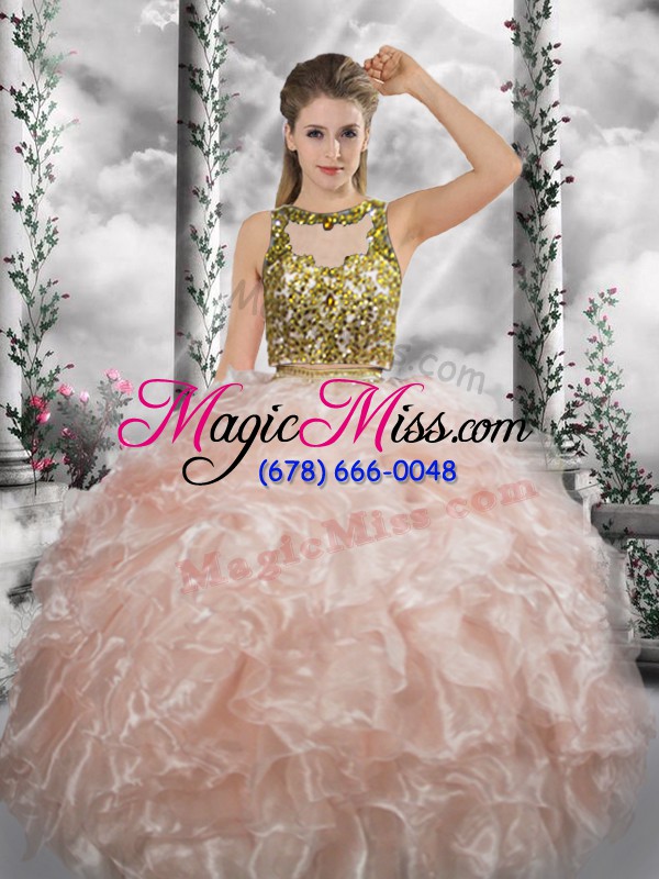 wholesale glittering beading and ruffles sweet 16 dresses peach zipper sleeveless floor length