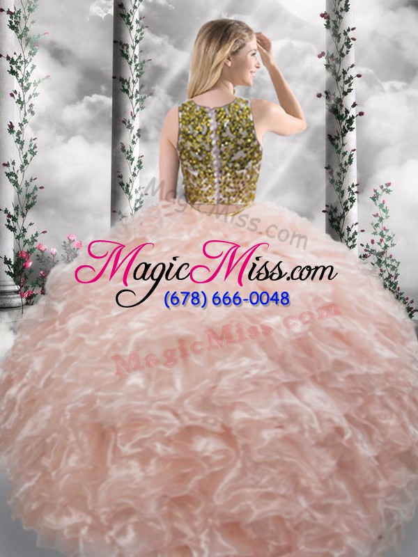 wholesale glittering beading and ruffles sweet 16 dresses peach zipper sleeveless floor length