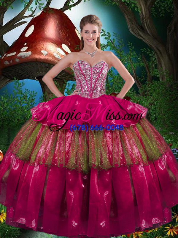 wholesale new arrival sleeveless beading and ruffled layers lace up quinceanera dresses