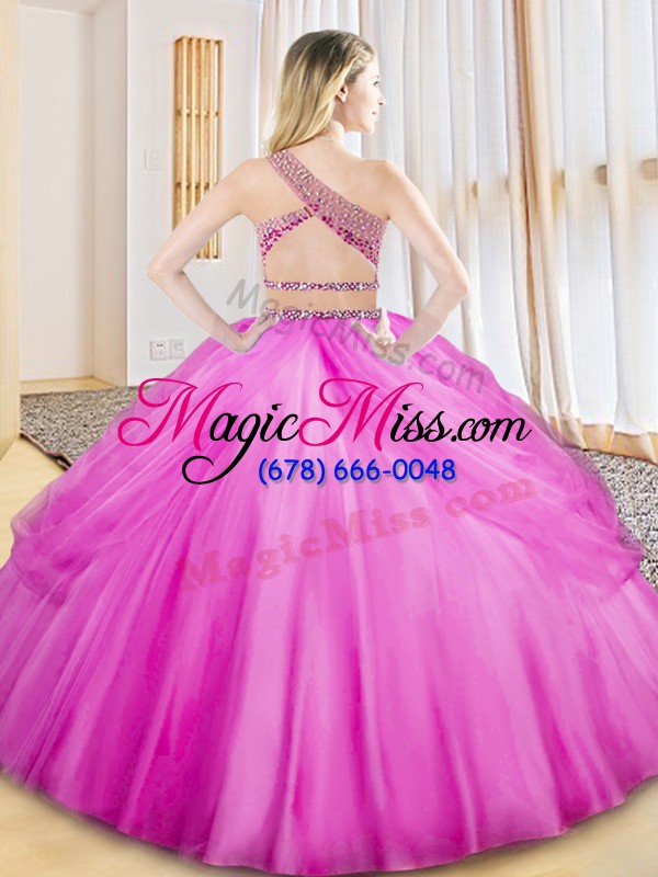 wholesale lilac two pieces one shoulder sleeveless tulle floor length criss cross beading and ruching and pick ups sweet 16 quinceanera dress