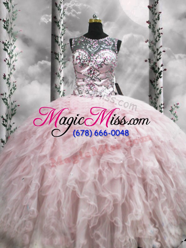 wholesale decent beading and ruffles vestidos de quinceanera pink zipper sleeveless floor length