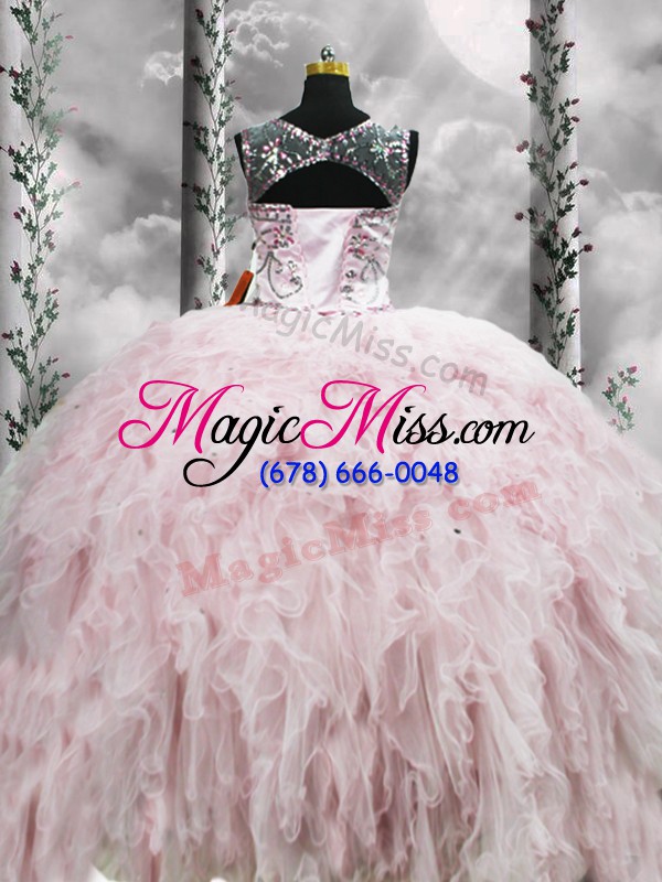 wholesale decent beading and ruffles vestidos de quinceanera pink zipper sleeveless floor length