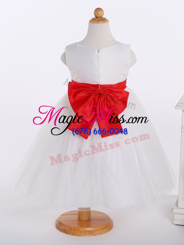 wholesale affordable white scoop neckline bowknot and hand made flower toddler flower girl dress sleeveless zipper