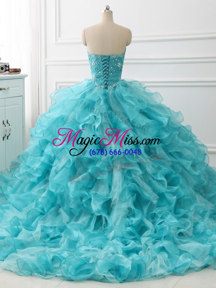 wholesale sleeveless brush train beading and ruffles lace up sweet 16 dress