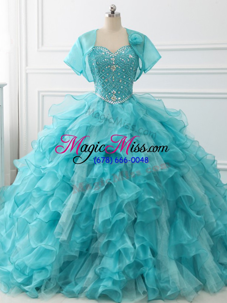 wholesale sleeveless brush train beading and ruffles lace up sweet 16 dress