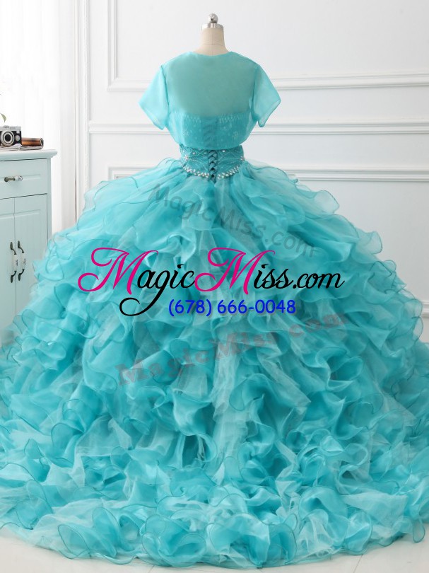 wholesale sleeveless brush train beading and ruffles lace up sweet 16 dress