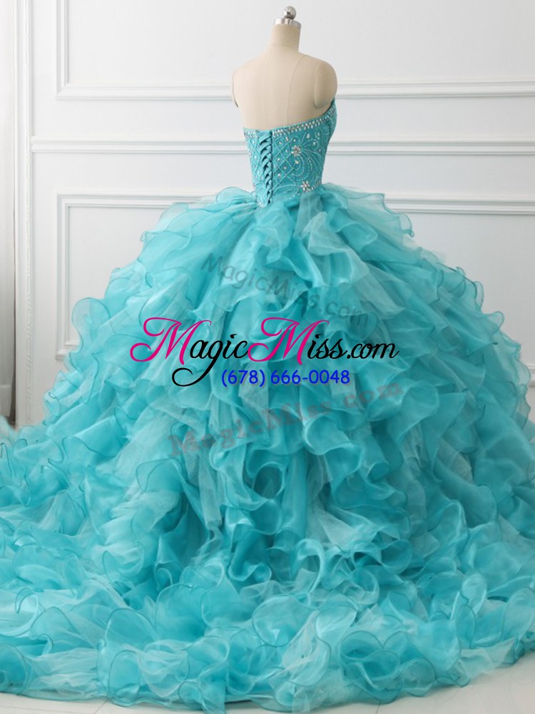 wholesale sleeveless brush train beading and ruffles lace up sweet 16 dress