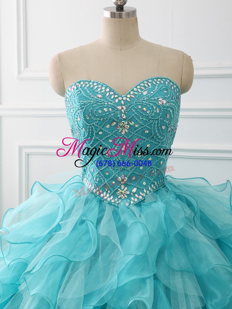 wholesale sleeveless brush train beading and ruffles lace up sweet 16 dress