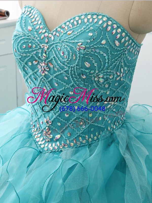 wholesale sleeveless brush train beading and ruffles lace up sweet 16 dress