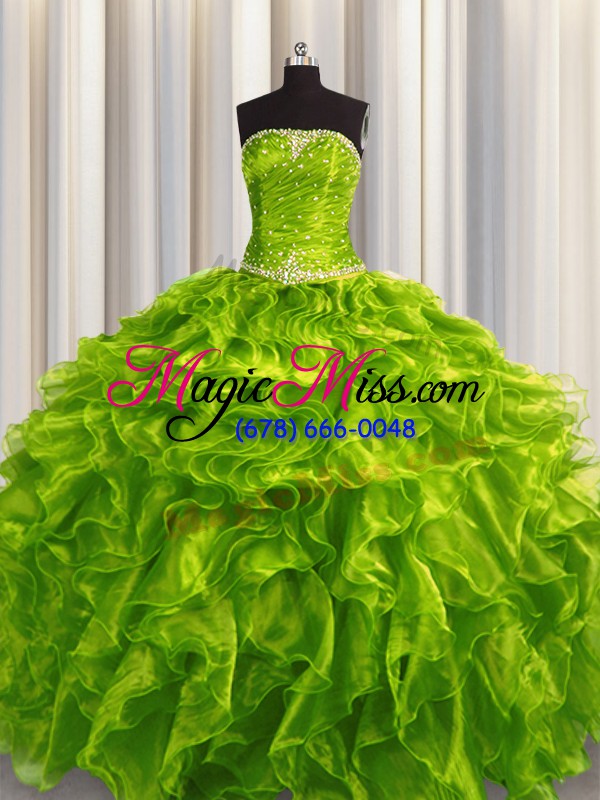 wholesale excellent olive green strapless lace up beading and ruffles sweet 16 dresses sleeveless