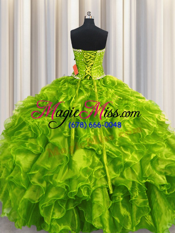 wholesale excellent olive green strapless lace up beading and ruffles sweet 16 dresses sleeveless