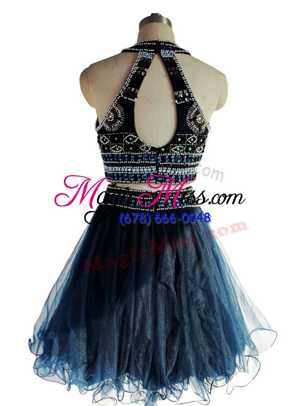 wholesale on sale navy blue sleeveless beading mini length pageant gowns