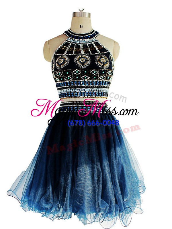 wholesale on sale navy blue sleeveless beading mini length pageant gowns