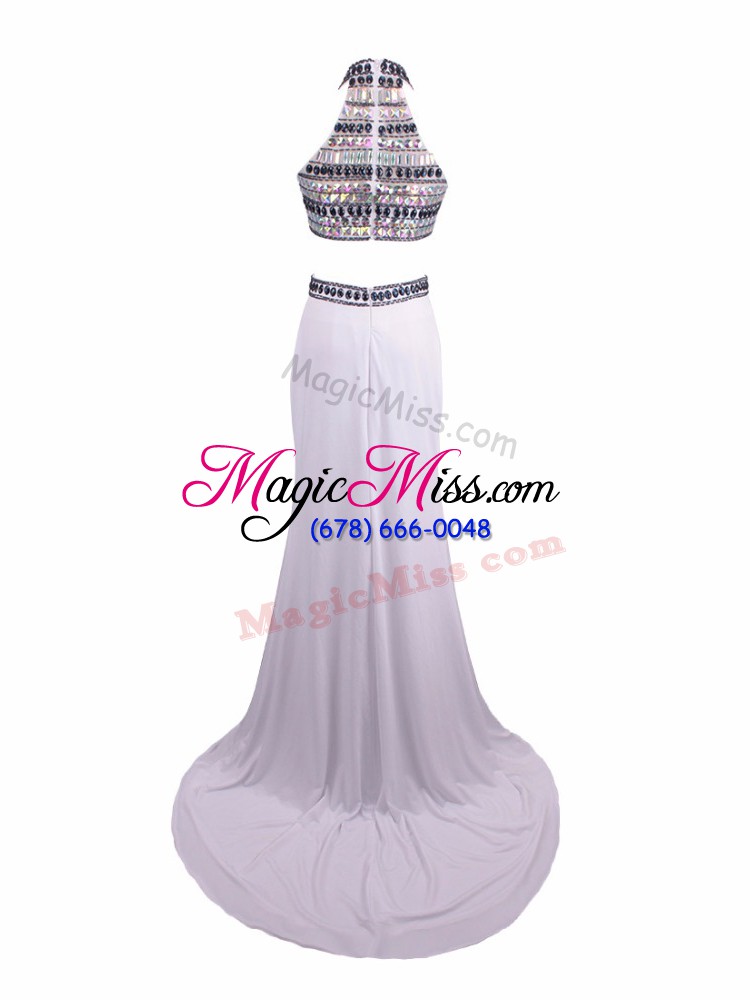 wholesale sleeveless brush train beading zipper prom evening gown