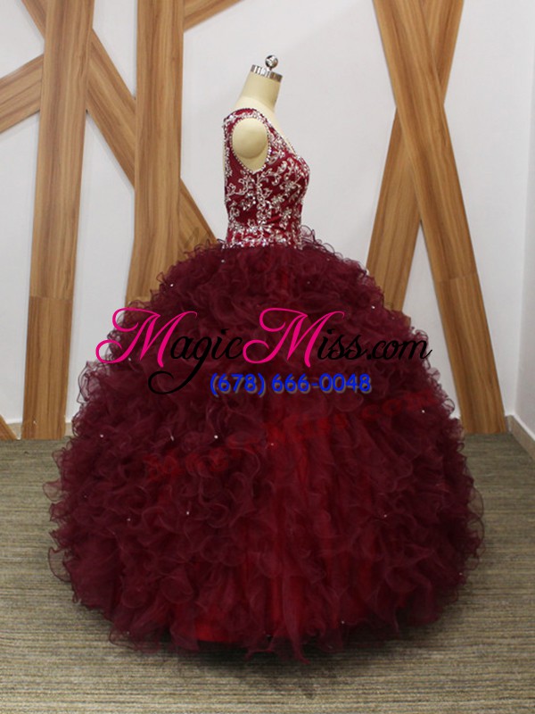 wholesale floor length ball gowns sleeveless burgundy quinceanera gown backless