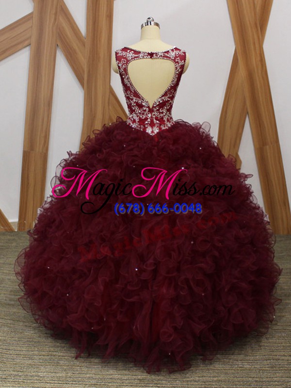 wholesale floor length ball gowns sleeveless burgundy quinceanera gown backless