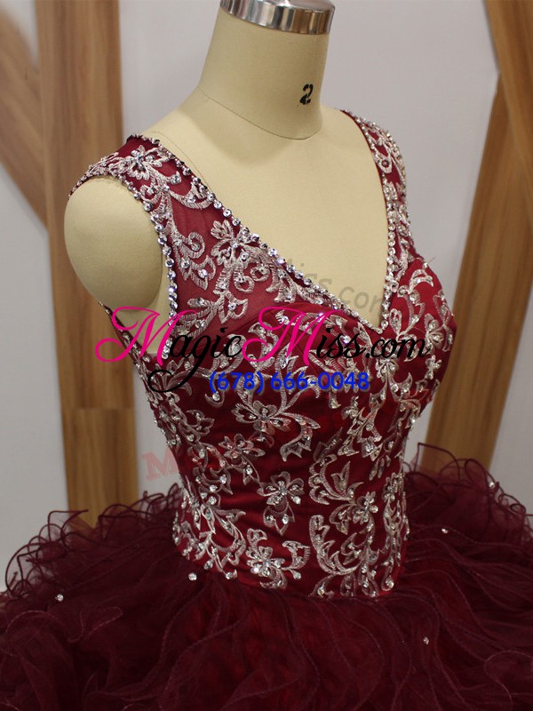 wholesale floor length ball gowns sleeveless burgundy quinceanera gown backless