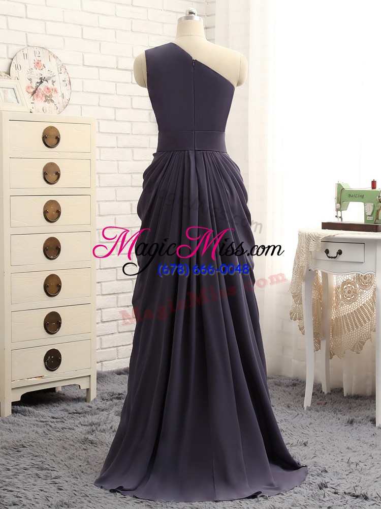 wholesale sweet one shoulder sleeveless court dresses for sweet 16 floor length pick ups grey chiffon