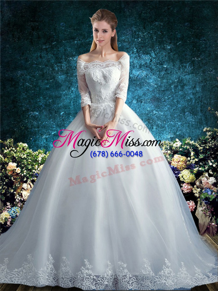 wholesale suitable half sleeves court train lace clasp handle wedding dresses