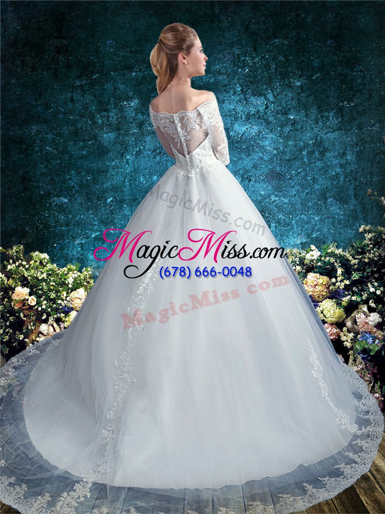 wholesale suitable half sleeves court train lace clasp handle wedding dresses