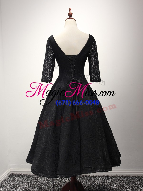 wholesale black homecoming dress prom and sweet 16 and quinceanera with lace and belt v-neck half sleeves lace up