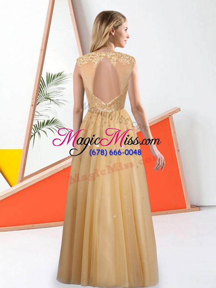 wholesale custom design sleeveless backless floor length beading and lace quinceanera dama dress