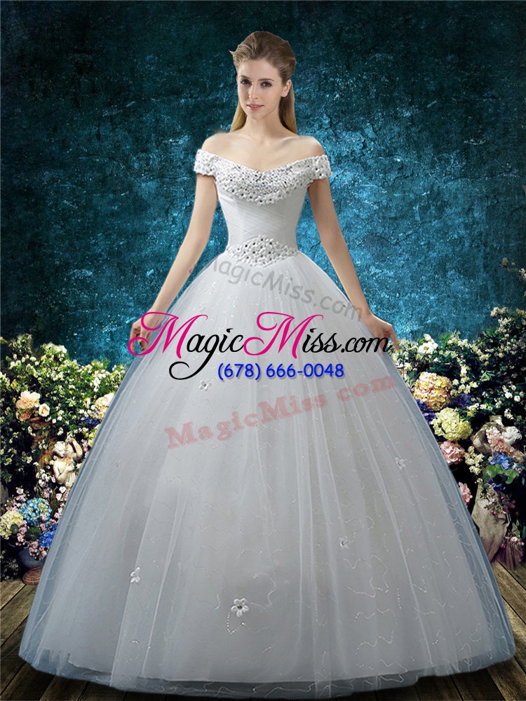 wholesale floor length lace up wedding dress white for wedding party with beading and appliques